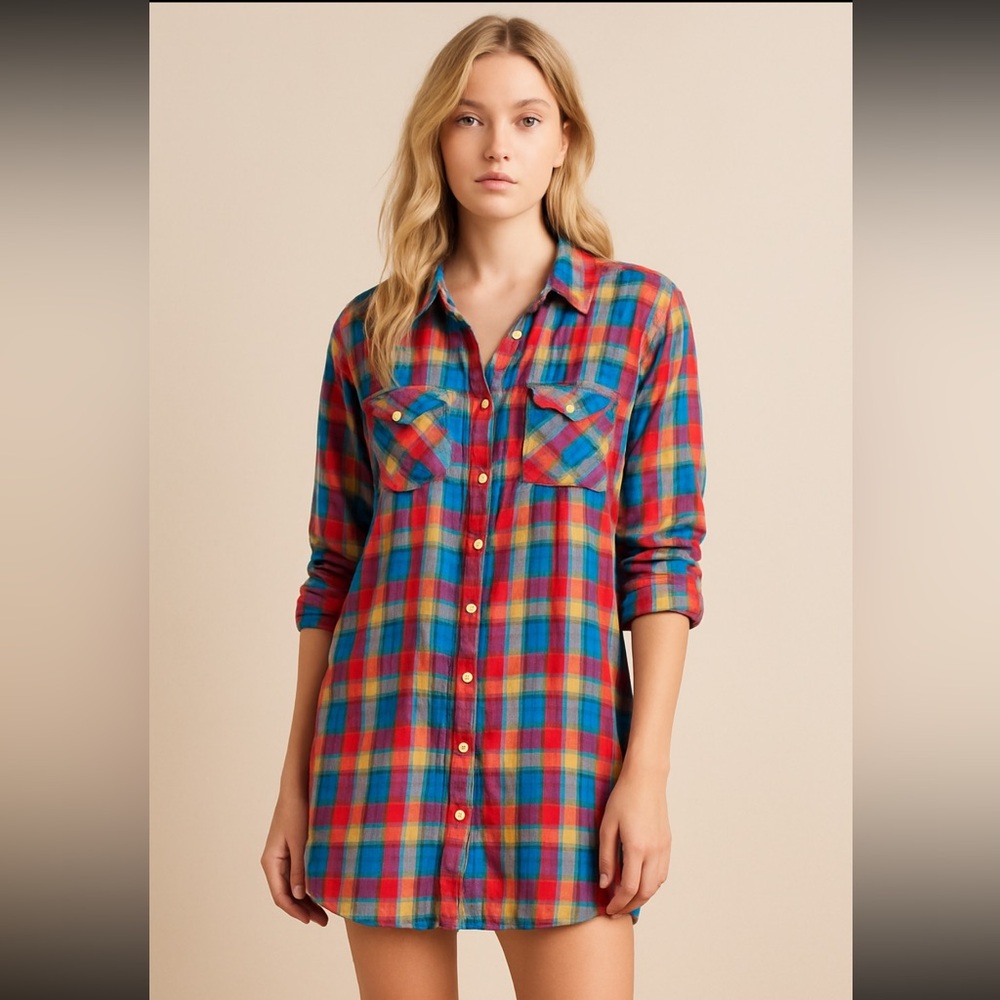 Colorful Plaid Button-Up Mini Dress